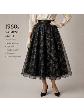 Vintage Vanessa Bruno x Frika Swing Flared Skirt Gold Glitter West Berlin Sz S